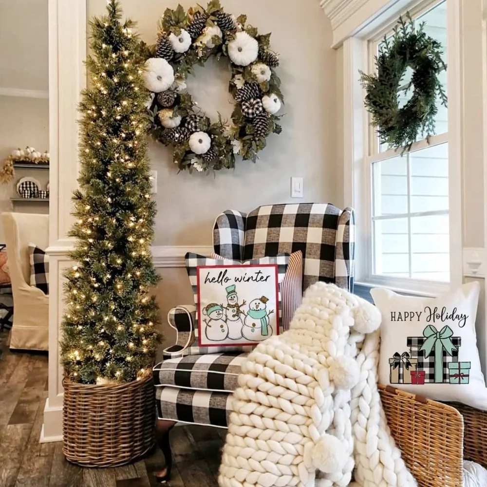 Black Buffalo Plaid Check Christmas PILLOW COVERS 18x18 Set of 4 for Home